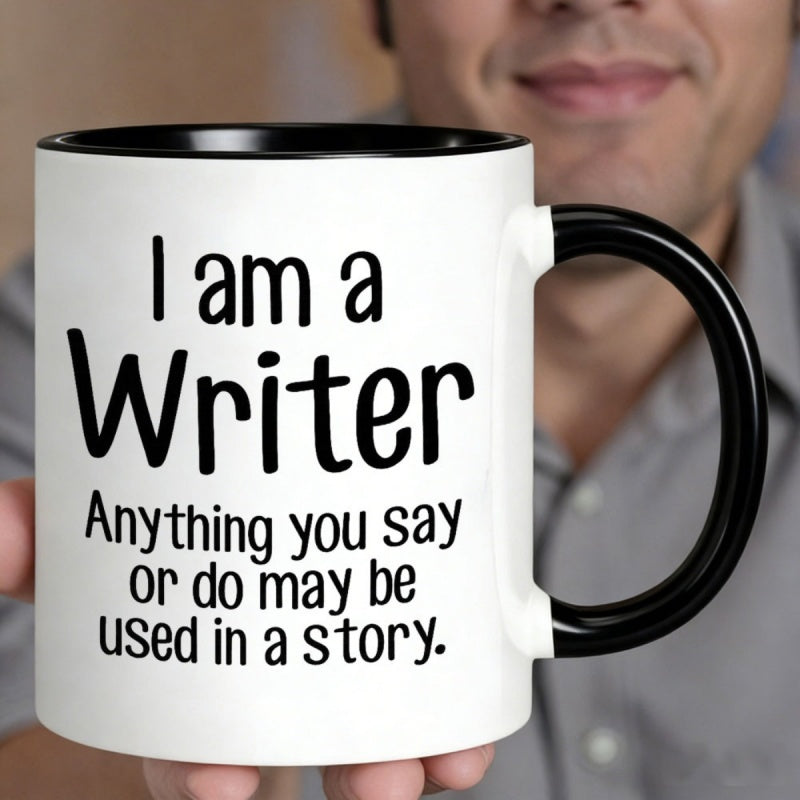 Tailorly Black Accent 11 oz Mug - black text with words "anything or do used in a story"