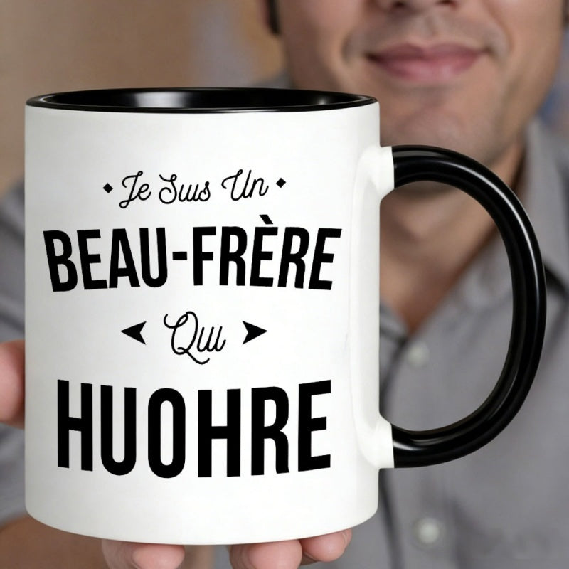 Tailorly Black Accent 11 oz Mug - french text， black and white lettering