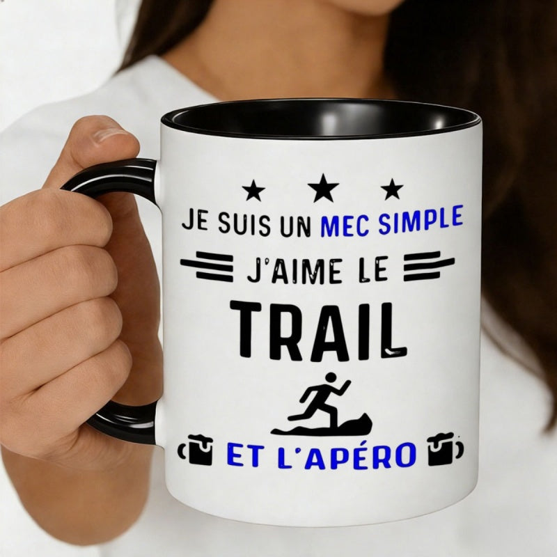 Tailorly Black Accent 11 oz Mug - french text "un mec easy" le trail et l'unique running themed print