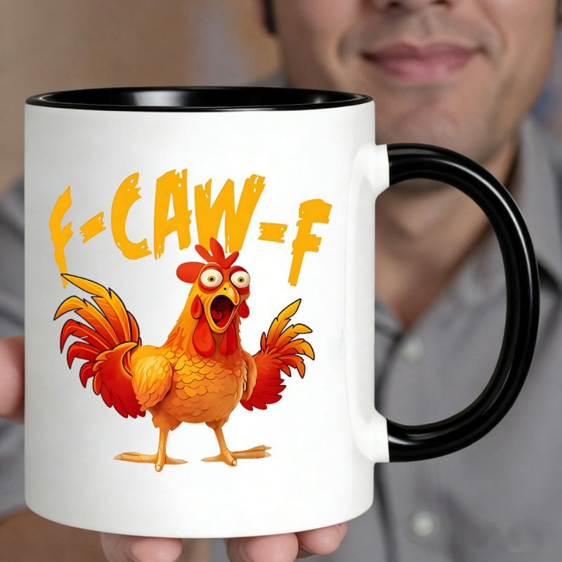 Tailorly Black Accent 11 oz Mug - cartoon rooster with caw text