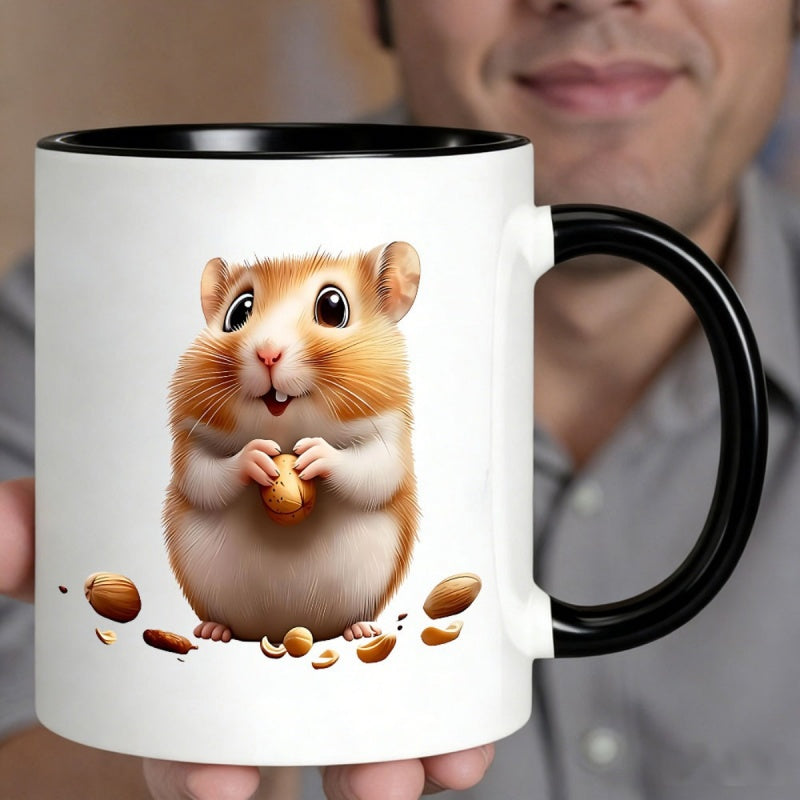 Tailorly Black Accent 11 oz Mug - hamster clutching a nut