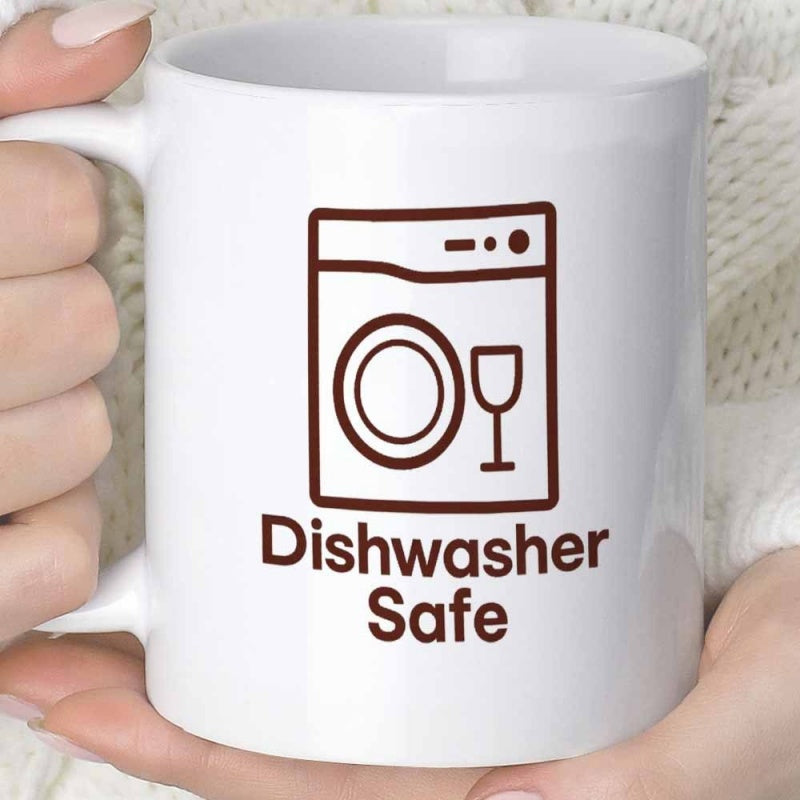 Tailorly White Ceramic 11 oz Mug - Dishwasher Safe Simplified Line Art Symbol Representing A Household Cleaning Appliance Dishwasher