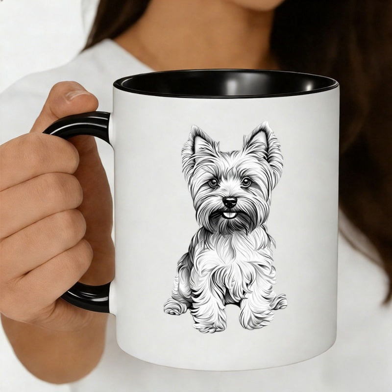Tailorly Black Accent 11 oz Mug - yorkshire terrier black and white dog art