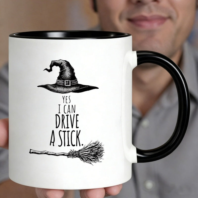 Tailorly Black Accent 11 oz Mug - witch hat and broom
