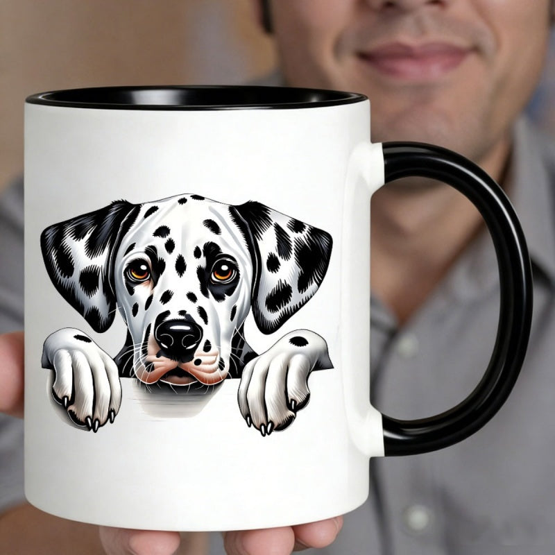 Tailorly Black Accent 11 oz Mug - cute dalmatian dog cartoon illustration