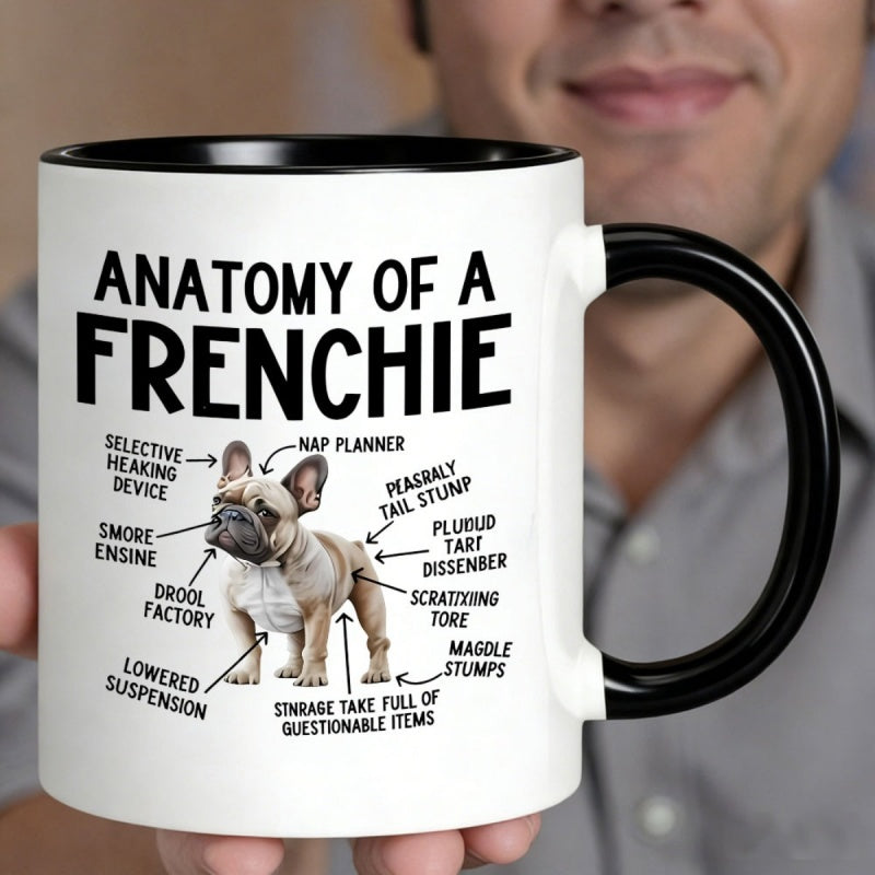 Tailorly Black Accent 11 oz Mug - humorous labeled diagram of a french bulldog