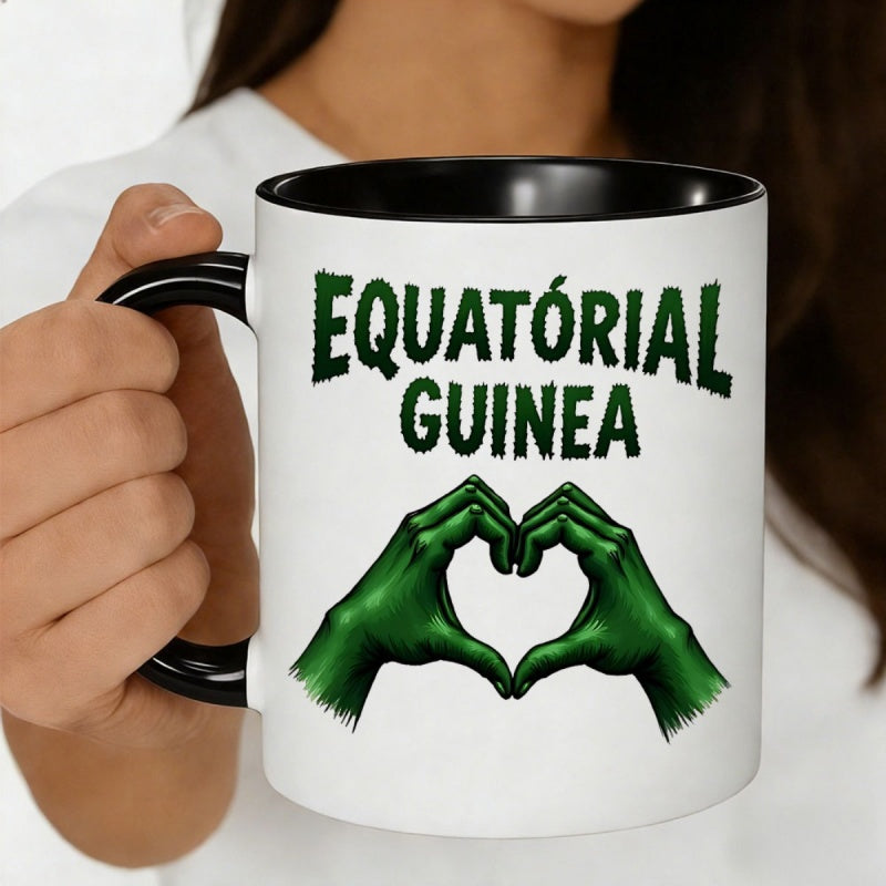 Tailorly Black Accent 11 oz Mug - hands heart shape， guinea text