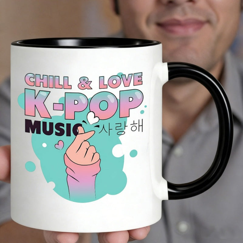 Tailorly Black Accent 11 oz Mug - heart hand gesture， korean text