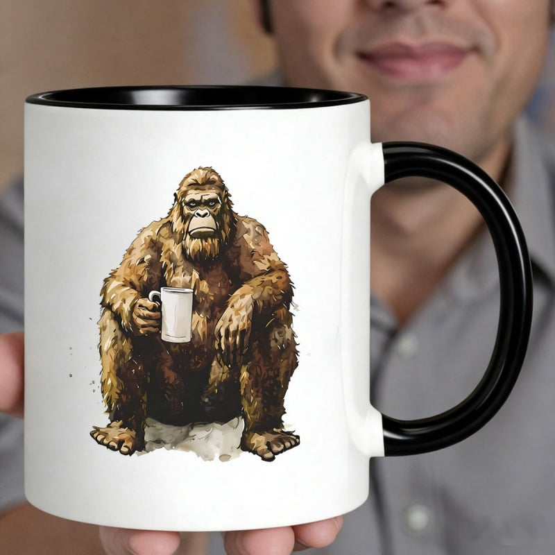 Tailorly Black Accent 11 oz Mug - sasquatch holding mug