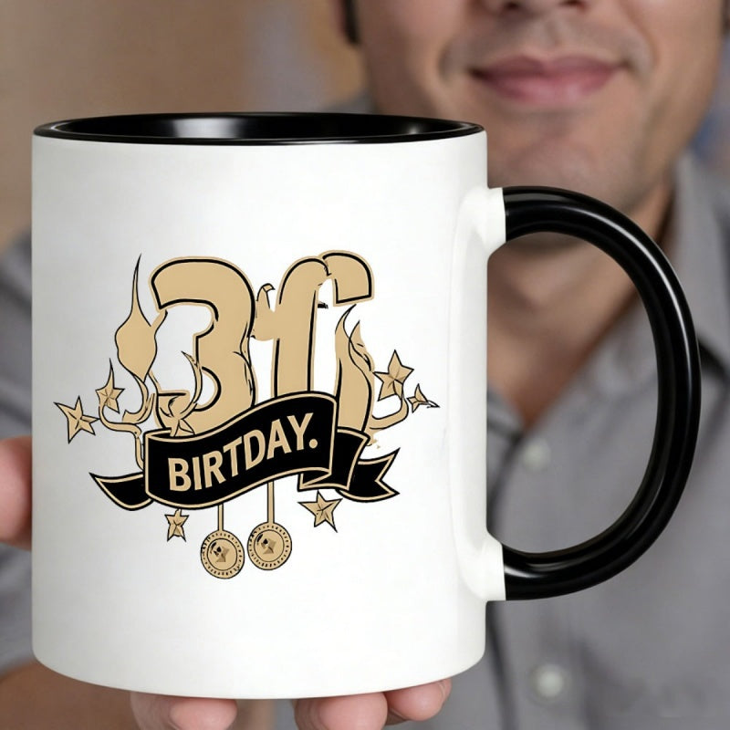 Tailorly Black Accent 11 oz Mug - stars ribbons celebrating 31st birthdays