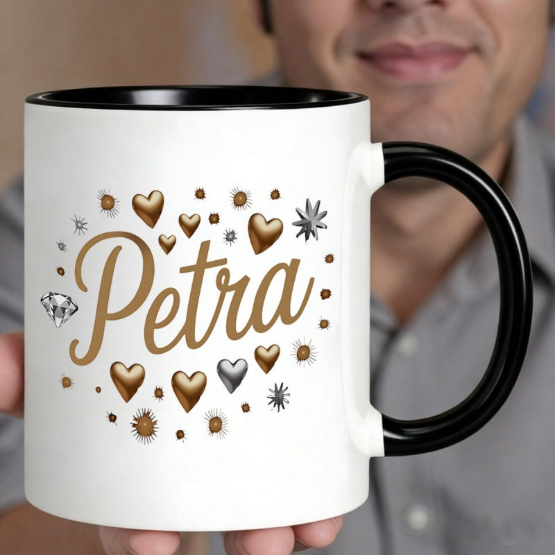 Tailorly Black Accent 11 oz Mug - name with hearts diamonds design