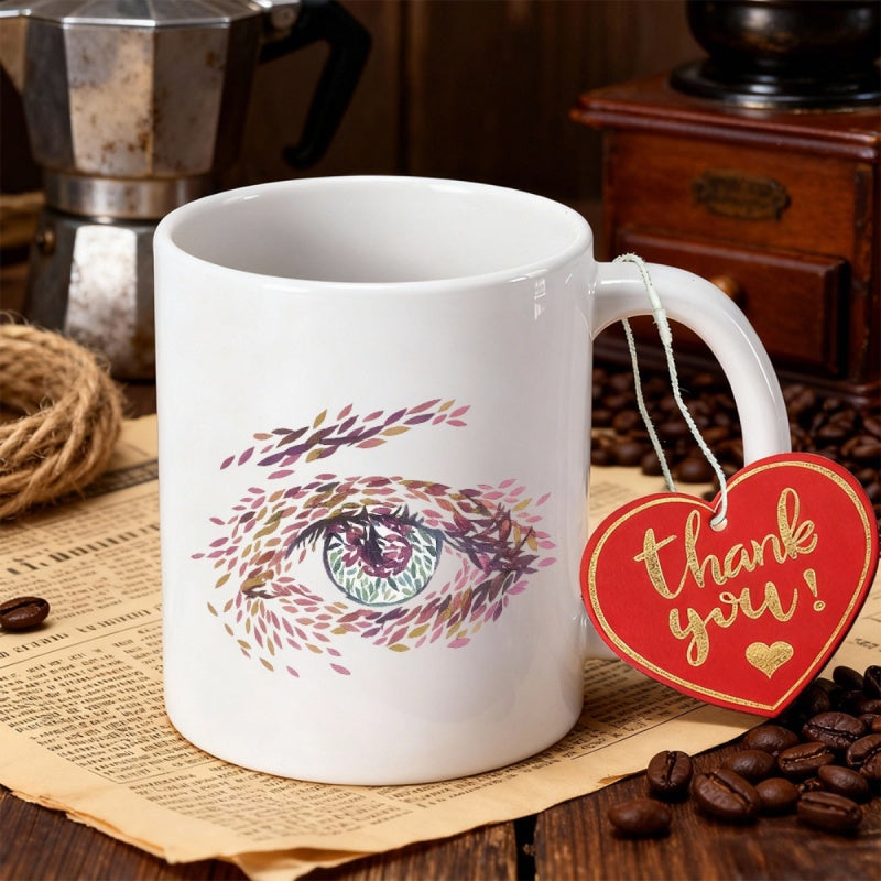 Tailorly White Ceramic 11 oz Mug - Artistic Vibrant Colorful Strokes Creating A Detailed Pointillist Style Eye