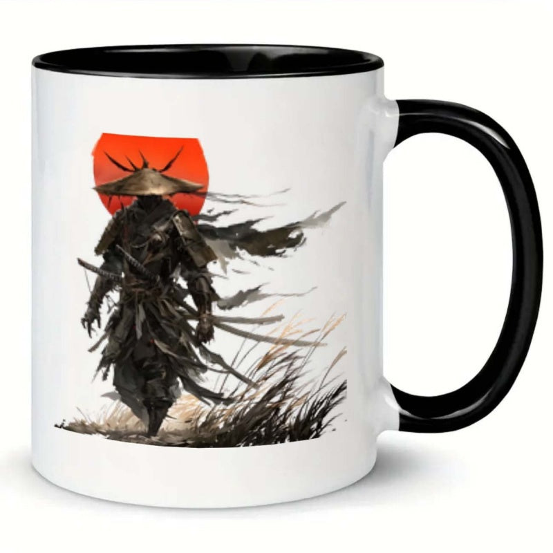 Tailorly Black Accent 11 oz Mug - samurai themed warrior mug sunset design