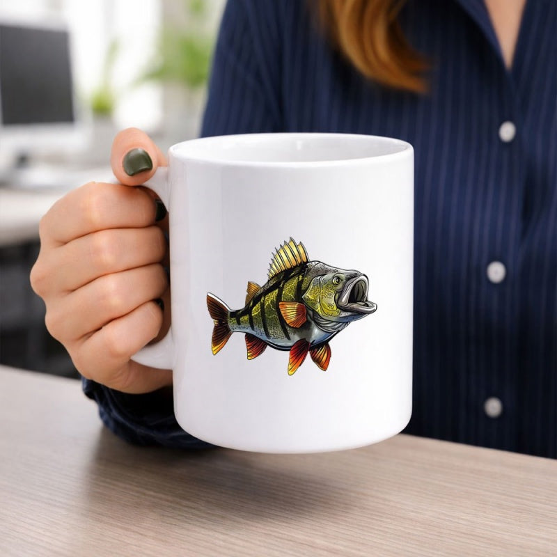 Tailorly White Ceramic 11 oz Mug - Vibrant Realistic Aquatic Animal With Green Scales And Sharp Fins Fish