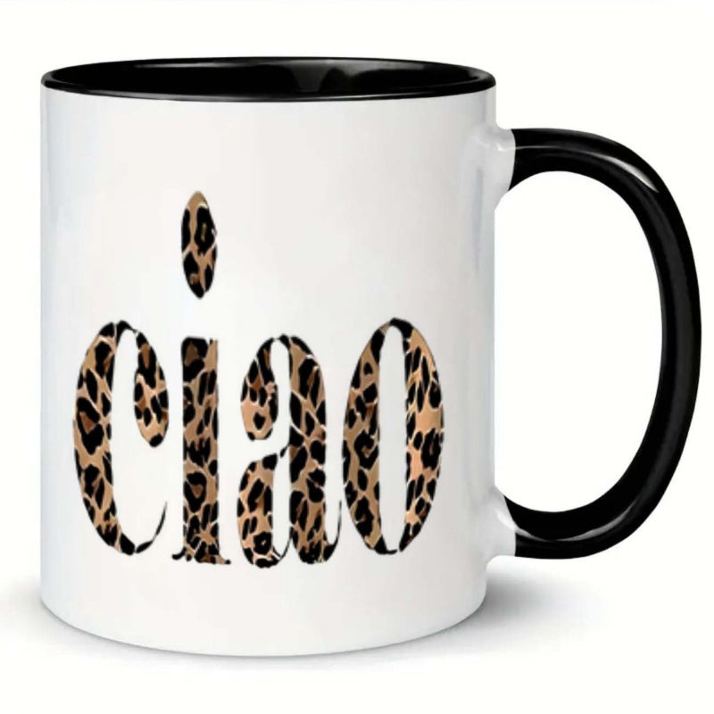 Tailorly Black Accent 11 oz Mug - leopard print text