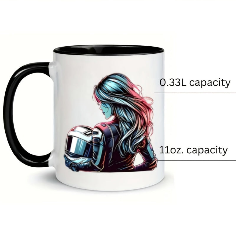 Tailorly Black Accent 11 oz Mug - 1pc back helmet hair funny mug 11oz ceramic water cup gift coffee cup decorative cup ideal birthday and holiday gift