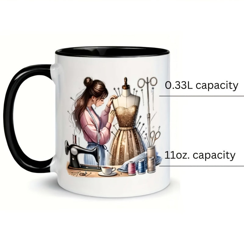 Tailorly Black Accent 11 oz Mug - funny sewing mannequin dress illustration