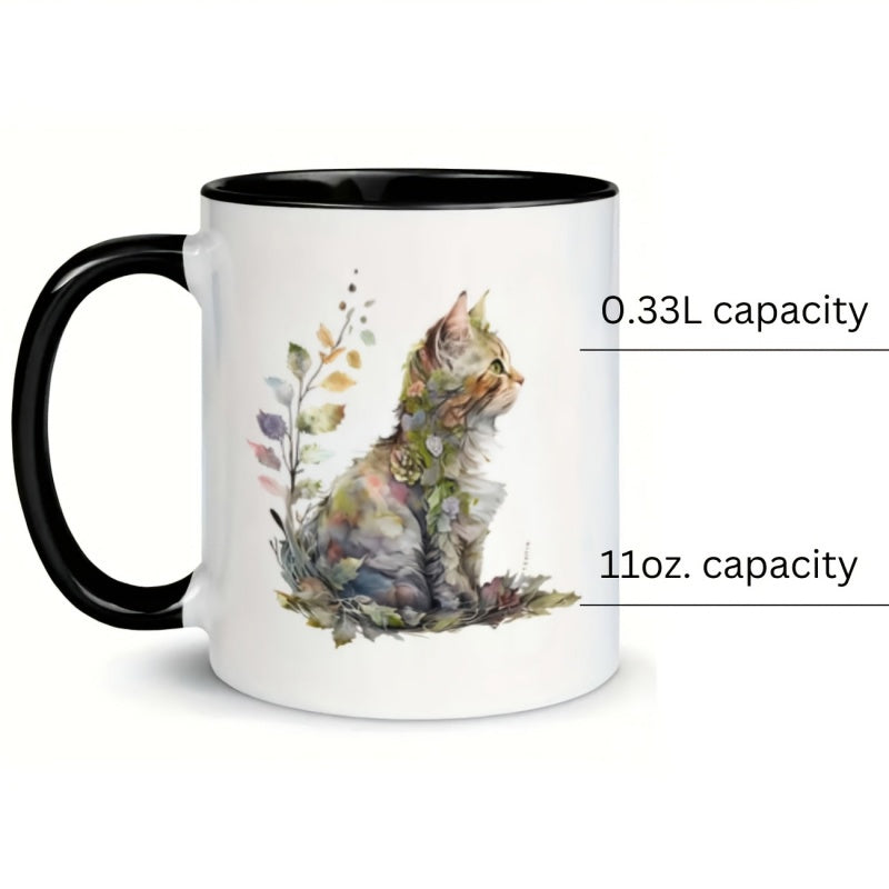 Tailorly Black Accent 11 oz Mug - leaves and flowers