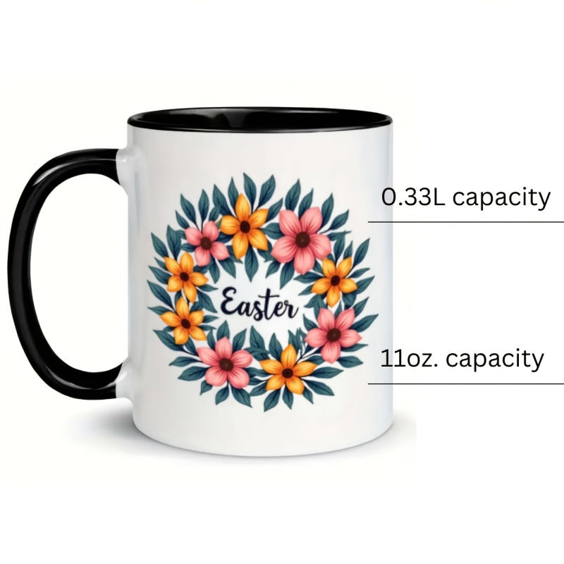 Tailorly Black Accent 11 oz Mug - flowers wreath
