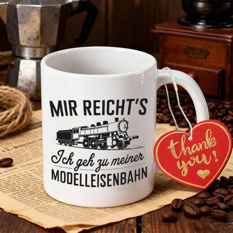 Tailorly White Ceramic 11 oz Mug - Thank You Detailed Black And White Vintage Steam Engine Design Train