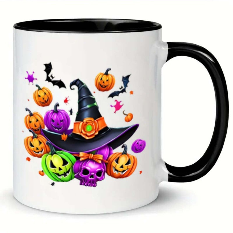 Tailorly Black Accent 11 oz Mug - pumpkins and skull