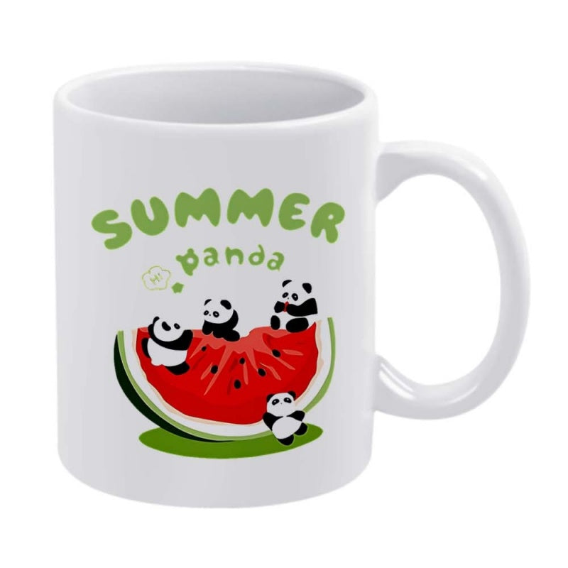 Tailorly White Ceramic 11 oz Mug - Summer Panda Cute Tiny Pandas Gathering Around A Large Refreshing Slice Of Watermelon Panda