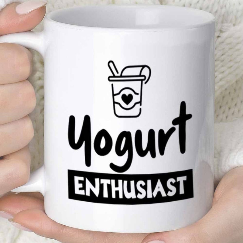 Tailorly White Ceramic 11 oz Mug - Yogurt Enthusiast Minimalist Line Art Drawing Of Healthy Snack In A Small Cup Yogurt