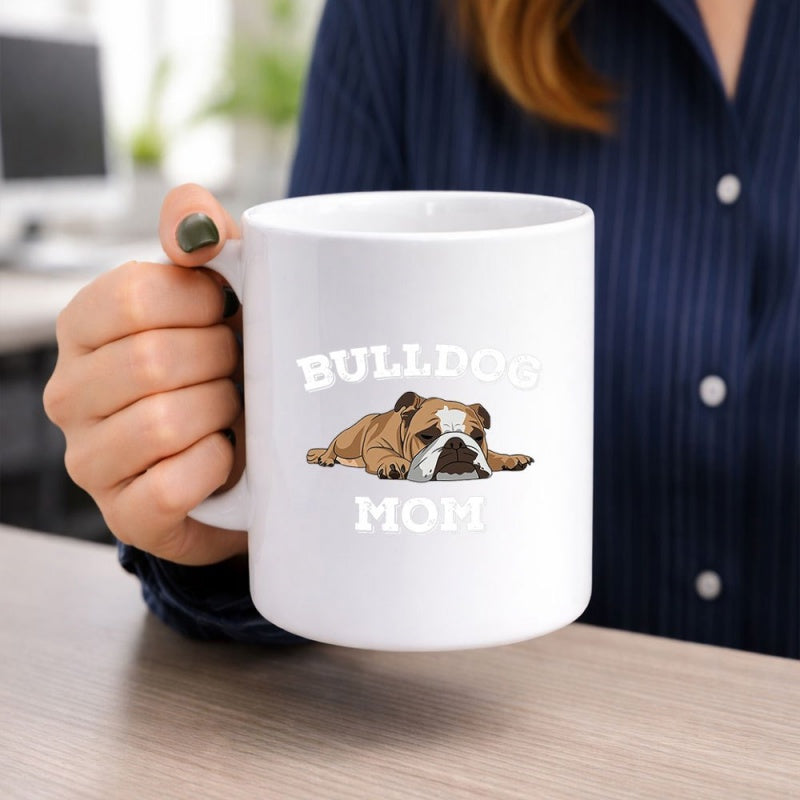 Tailorly White Ceramic 11 oz Mug - Bulldog Mom Adorable Brown And White Bulldog Resting Peacefully On A Solid Surface Bulldog