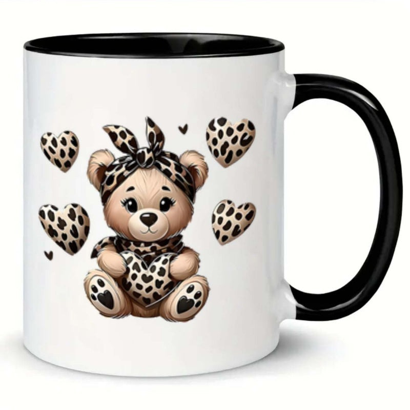 Tailorly Black Accent 11 oz Mug - bear hearts leopard