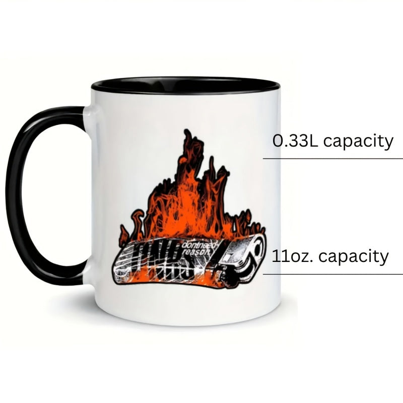 Tailorly Black Accent 11 oz Mug - flaming skateboard text