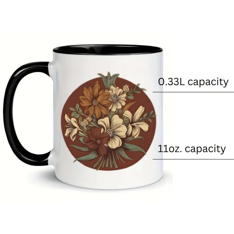 Tailorly Black Accent 11 oz Mug - flowers leaves bouquet