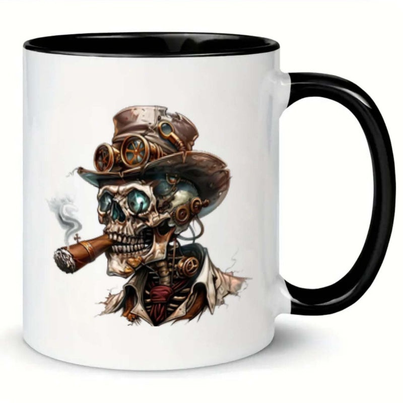 Tailorly Black Accent 11 oz Mug - skull cigar and hat cartoon