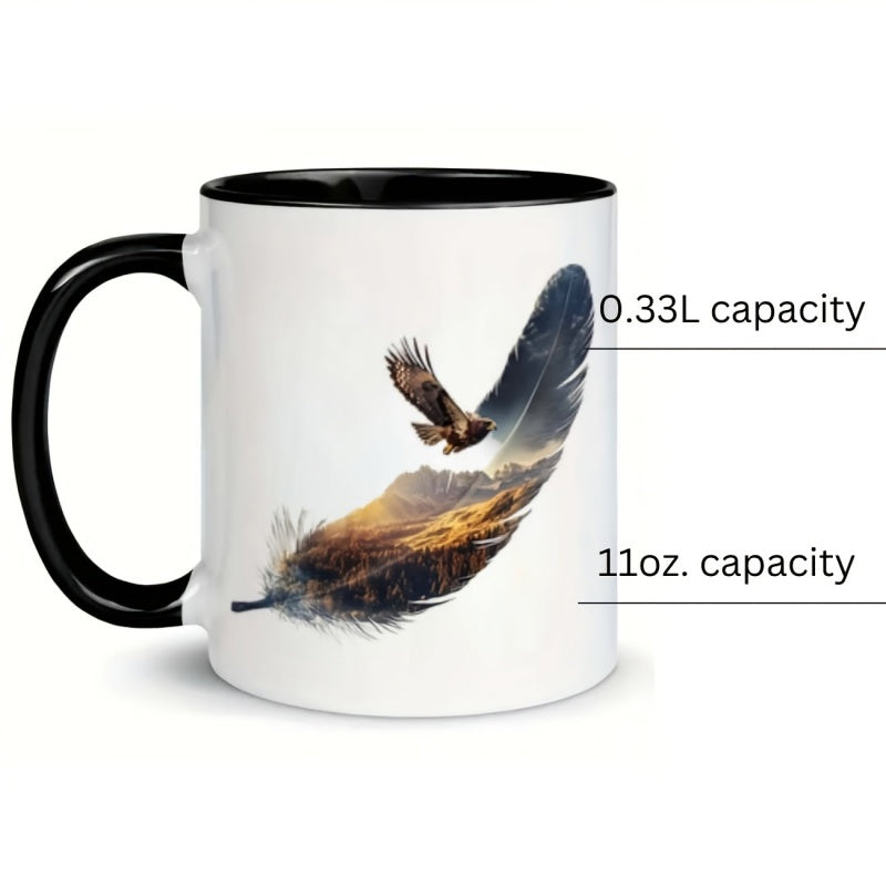 Tailorly Black Accent 11 oz Mug - feather landscape cartoon