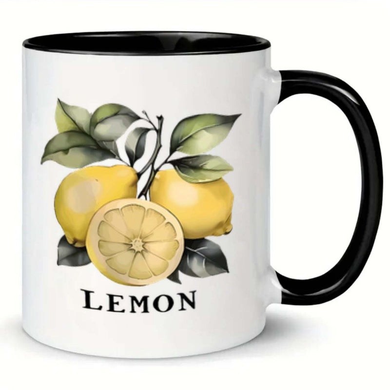 Tailorly Black Accent 11 oz Mug - a lemon and coffee