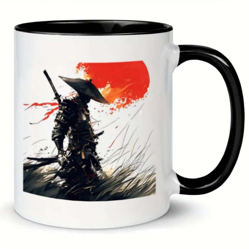 Tailorly Black Accent 11 oz Mug - japanese warrior