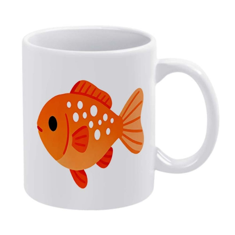 Tailorly White Ceramic 11 oz Mug - Vibrant Orange Cartoon Aquatic Creature With Small White Spots Friendly Goldfish