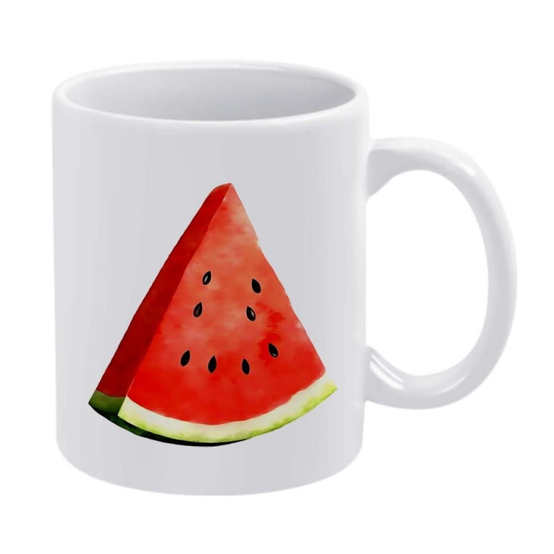 Tailorly White Ceramic 11 oz Mug - Fresh Juicy Red Watercolor Fruit Design On Watermelon
