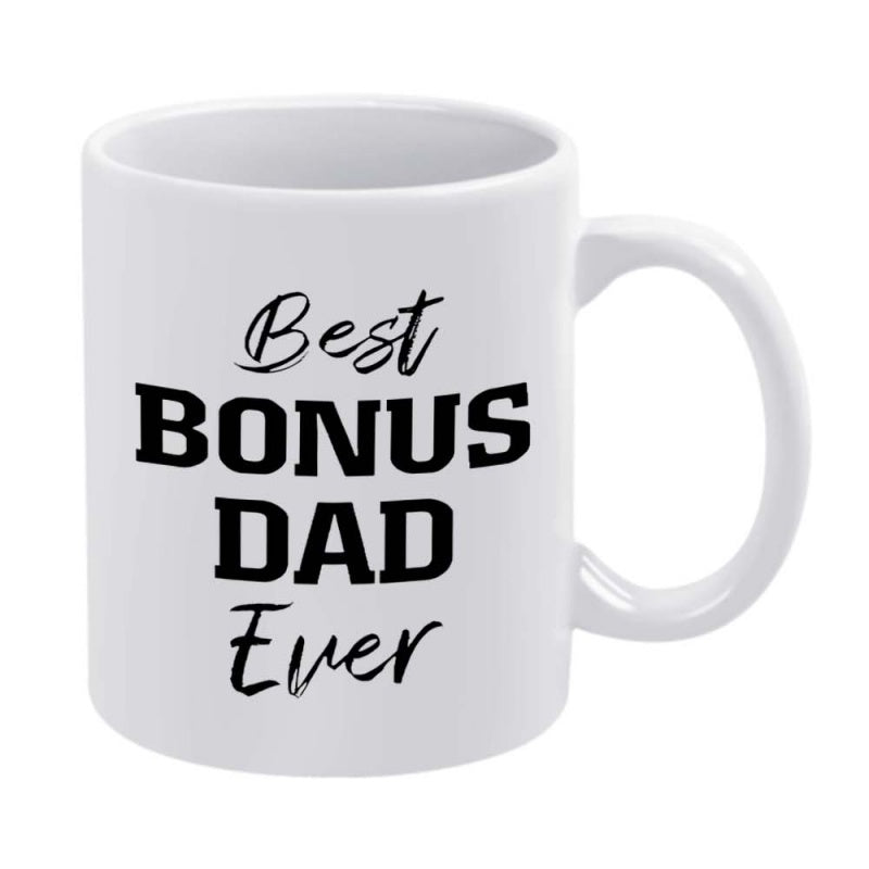 Tailorly White Ceramic 11 oz Mug - Best Bonus Dad Ever Minimalist Smooth With Clean Bold Decorative Typography Mug