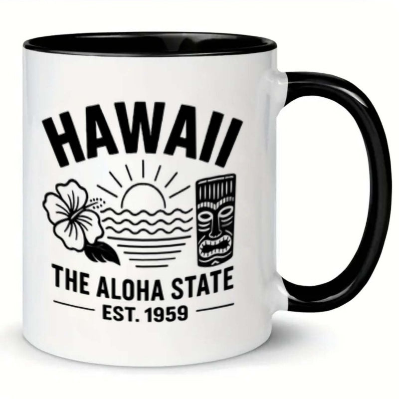 Tailorly Black Accent 11 oz Mug - hibiscus sunset