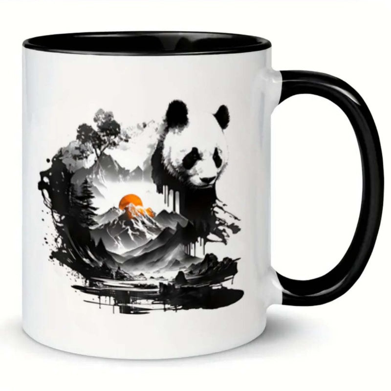 Tailorly Black Accent 11 oz Mug - mountains and a sunrise