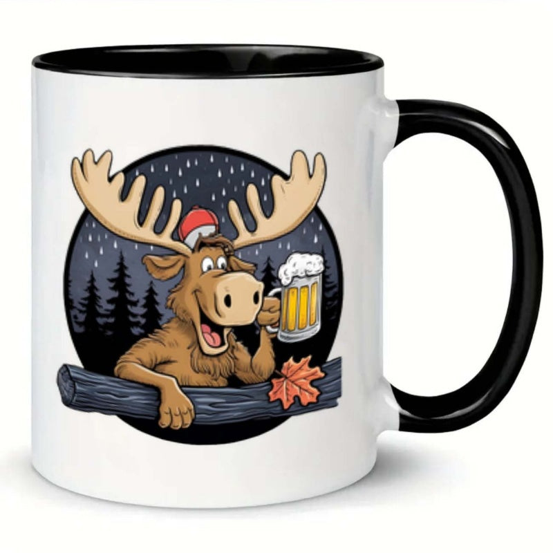 Tailorly Black Accent 11 oz Mug - moose， beer， maple， funny text