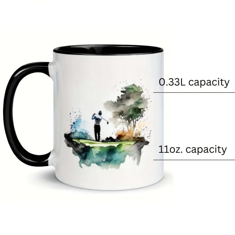 Tailorly Black Accent 11 oz Mug - golfer swinging near a tree