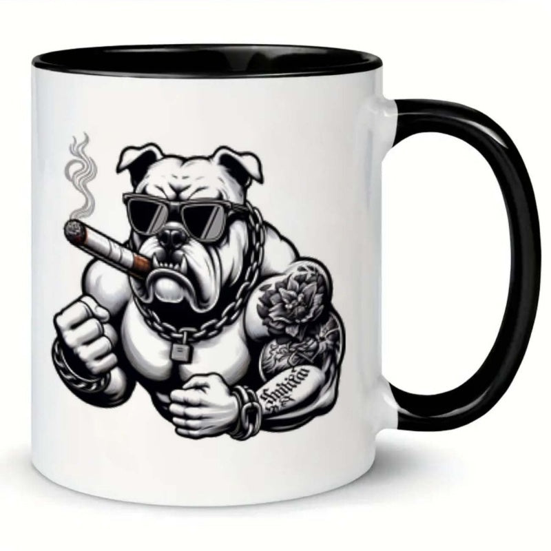 Tailorly Black Accent 11 oz Mug - bulldog with glasses and a cigar