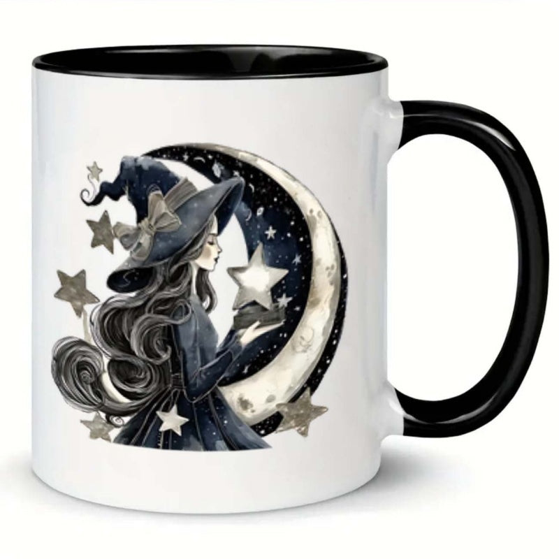 Tailorly Black Accent 11 oz Mug - witch themed， moon and stars