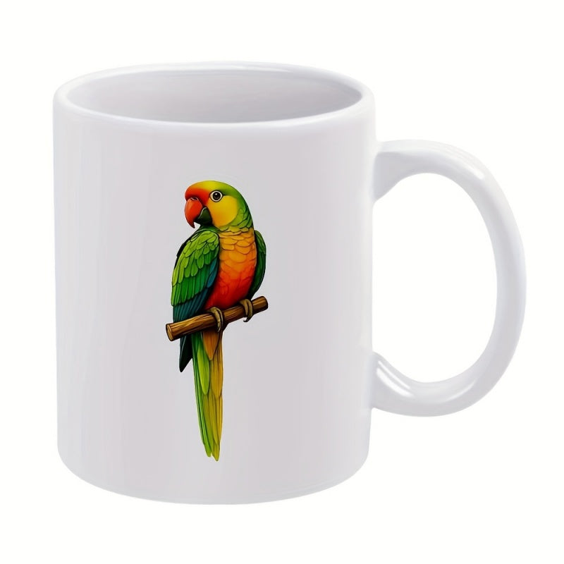 Tailorly White Ceramic 11 oz Mug - Vibrant Tropical Exotic Bird Perched Resting Upon A Rustic Tree Branch Parrot