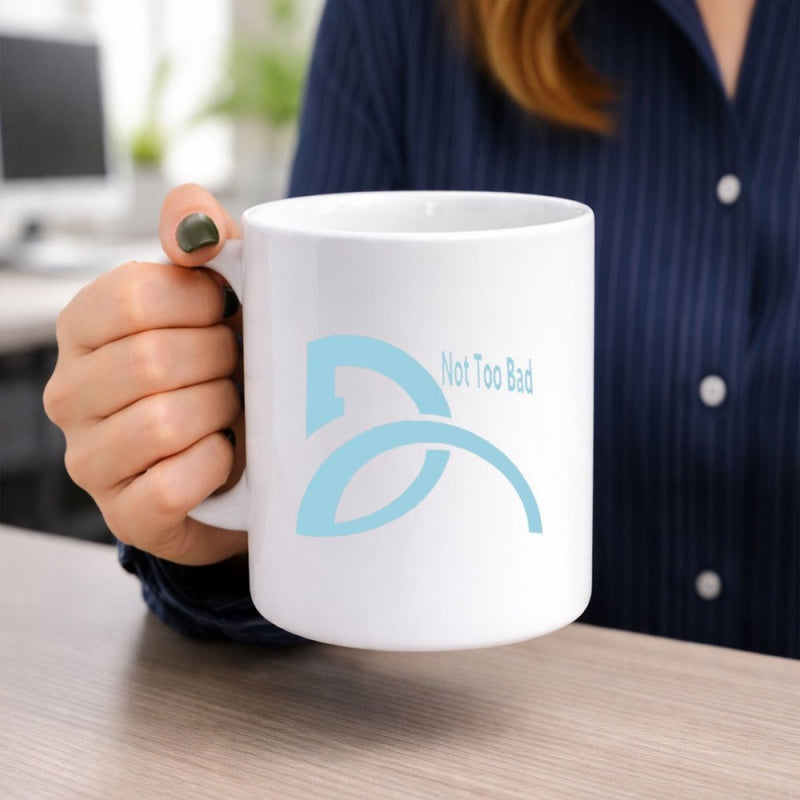 Tailorly White Ceramic 11 oz Mug - Not Too Bad Minimalist Modern Light Blue Arched Swoosh Graphic Design On Plain