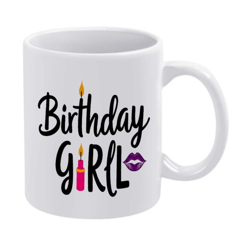 Tailorly White Ceramic 11 oz Mug - Birthday Girl Creative Pink Lipstick Candle Combined With Purple Lips Illustration Mug