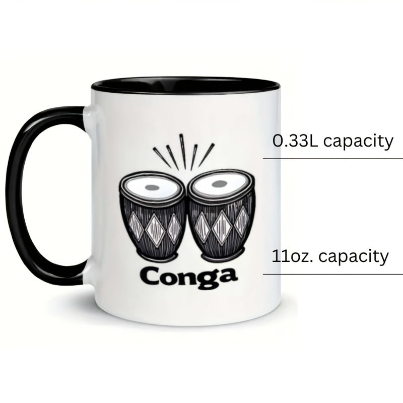 Tailorly Black Accent 11 oz Mug - 1pc conga drums mug 11oz ceramic water cup gift coffee cup decorative cup ideal birthday and holiday gift very
