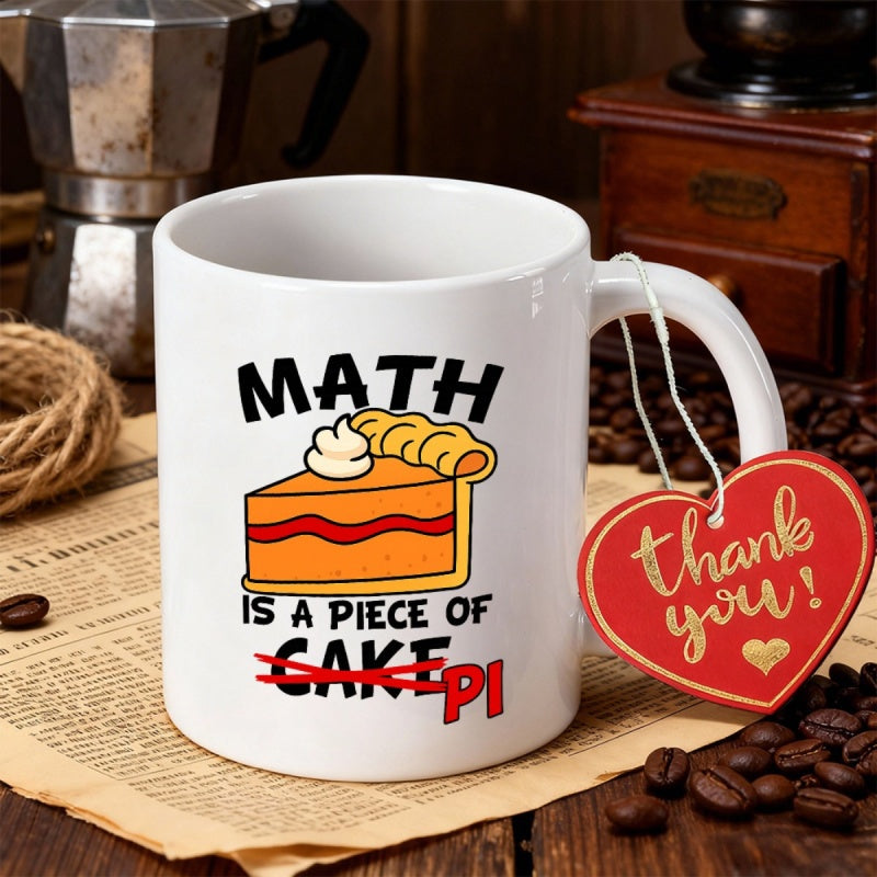Tailorly White Ceramic 11 oz Mug - Math Is A Piece Of Pi Delicious Sliced Pumpkin Dessert With Whipped Cream Topping Cartoon Style Pie