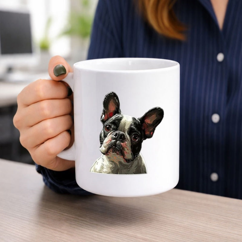 Tailorly White Ceramic 11 oz Mug - Adorable Artistic Portrait Of A Curious French Bulldog With Perky Ears Dog